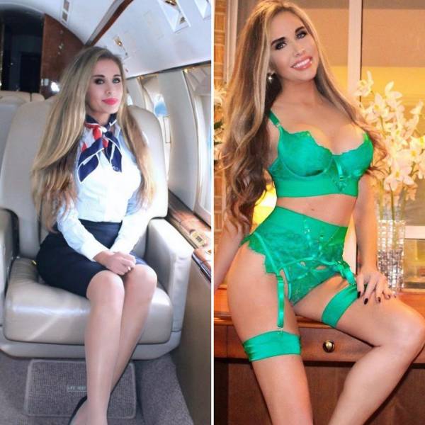 Hot Flight Attendants With And Without Their Uniforms