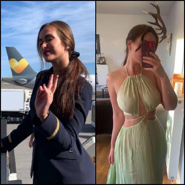 Hot Flight Attendants With And Without Their Uniforms