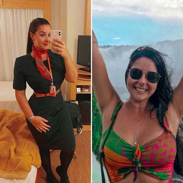 Hot Flight Attendants With And Without Their Uniforms