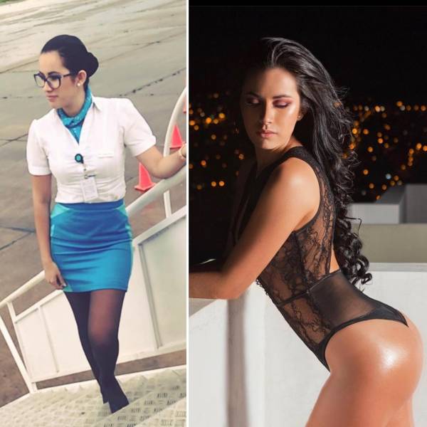 Hot Flight Attendants With And Without Their Uniforms