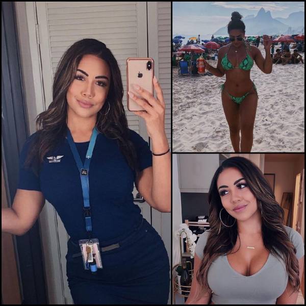 Hot Flight Attendants With And Without Their Uniforms