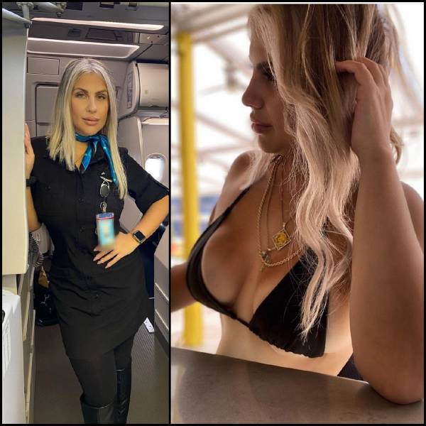 Hot Flight Attendants With And Without Their Uniforms