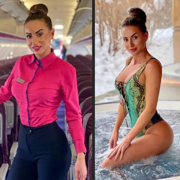 Sexy Flight Attendants With And Without Their Uniforms