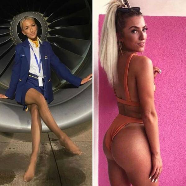Sexy Flight Attendants With And Without Their Uniforms