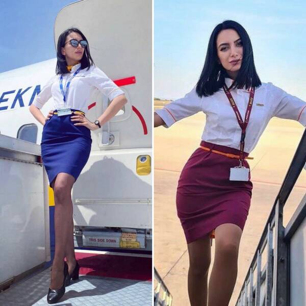 Sexy Flight Attendants With And Without Their Uniforms