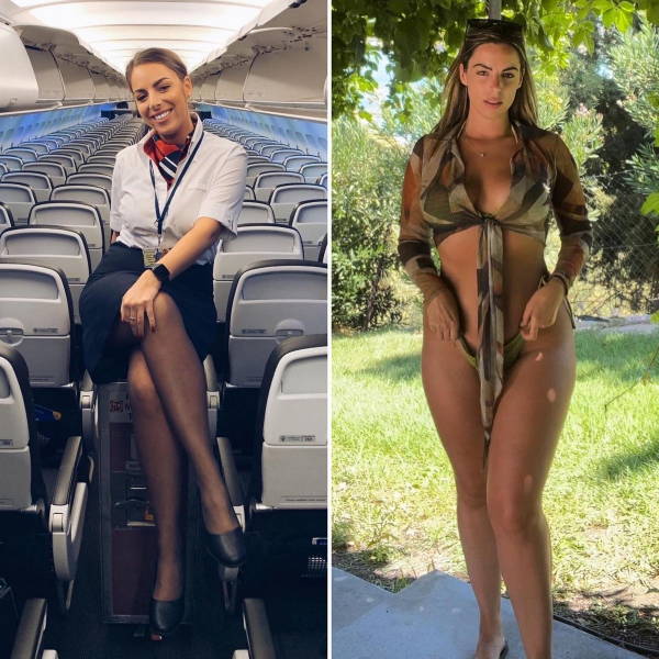 Hot Flight Attendants With And Without Their Uniforms