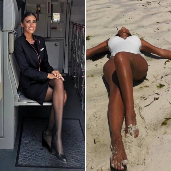 Hot Flight Attendants With And Without Their Uniforms