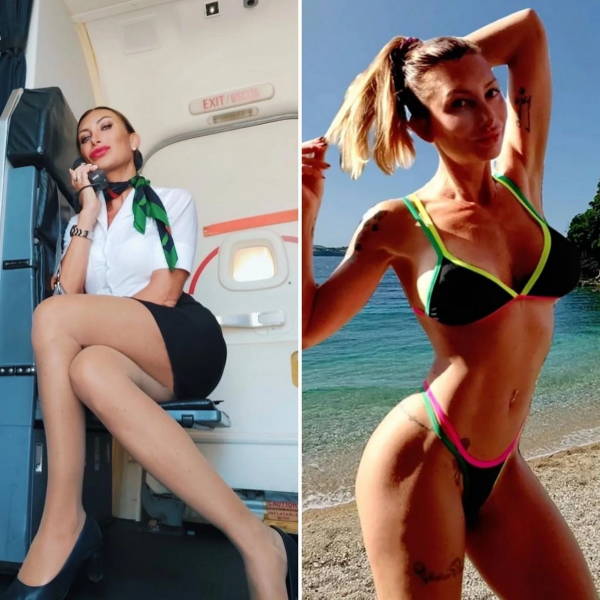 Hot Flight Attendants With And Without Their Uniforms