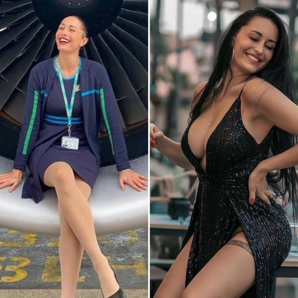 Hot Flight Attendants With And Without Their Uniforms