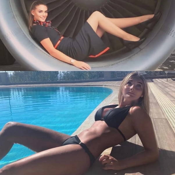 Hot Flight Attendants With And Without Their Uniforms