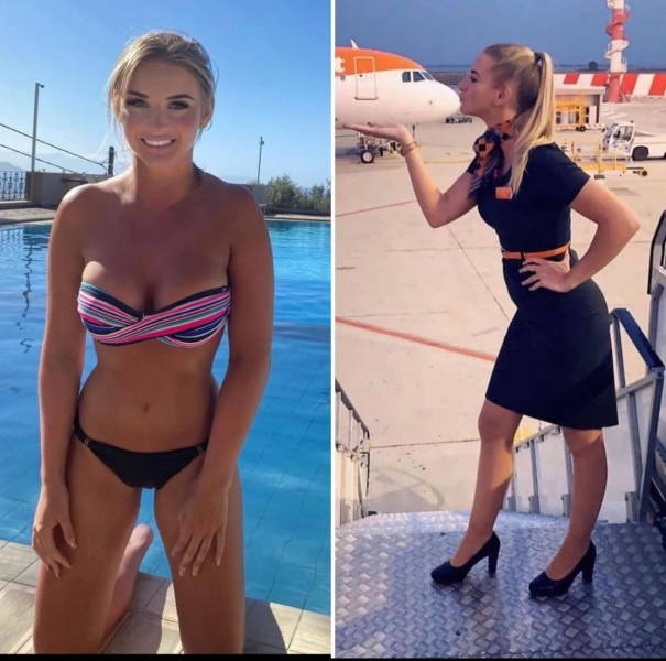 Hot Flight Attendants With And Without Their Uniforms