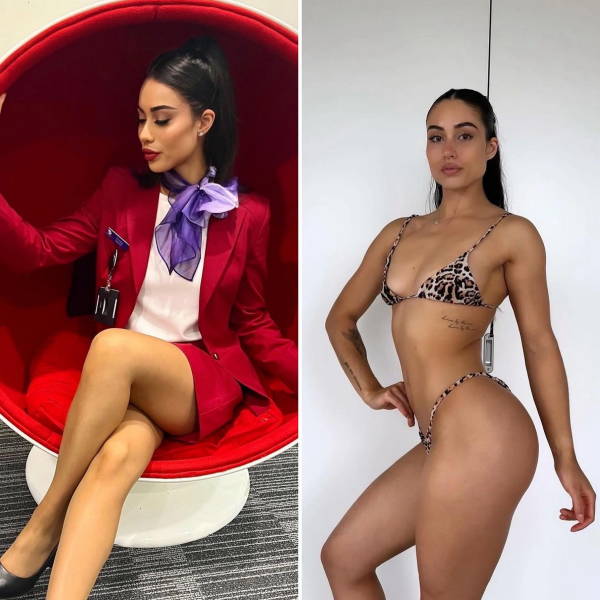 Hot Flight Attendants With And Without Their Uniforms