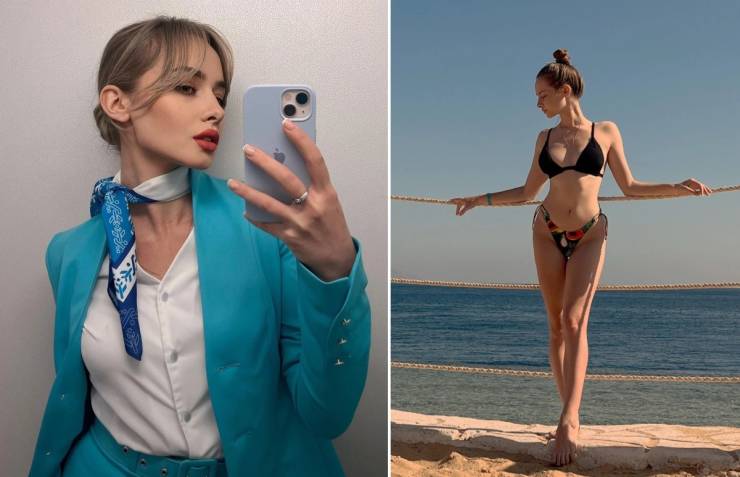 Hot Flight Attendants With And Without Their Uniforms