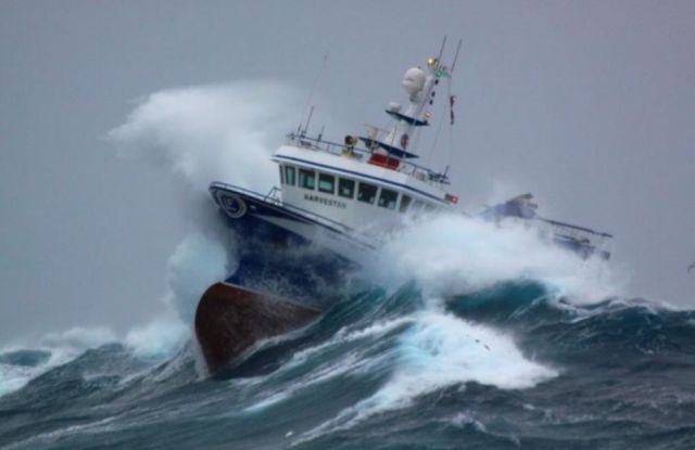 Massive Waves Pummel Fishing Boat in the North Sea