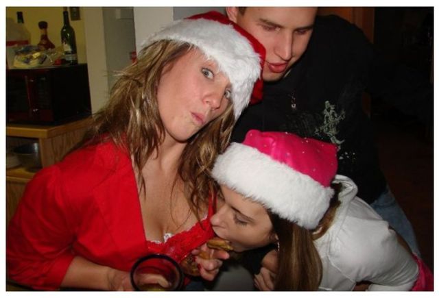 Drunk Girls Embracing The Christmas Spirit Of Giving
