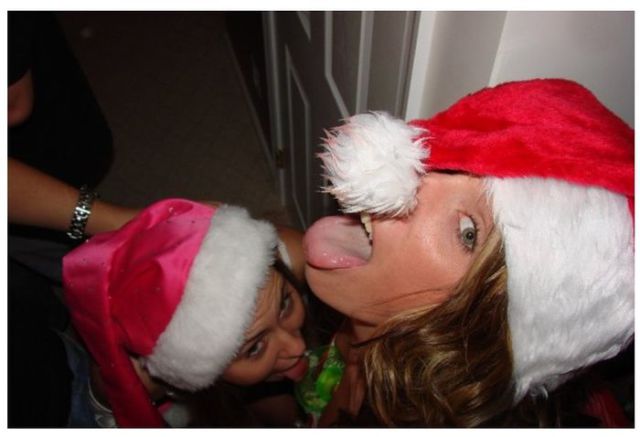 Drunk Girls Embracing The Christmas Spirit Of Giving