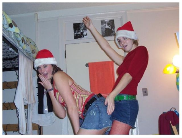 Drunk Girls Embracing The Christmas Spirit Of Giving