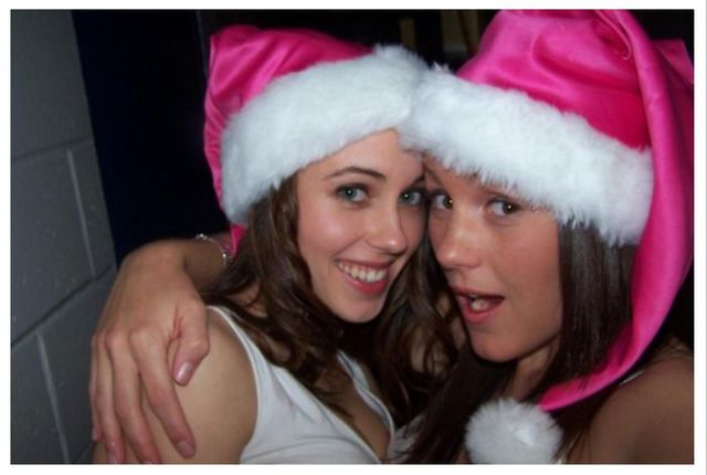 Drunk Girls Embracing The Christmas Spirit Of Giving