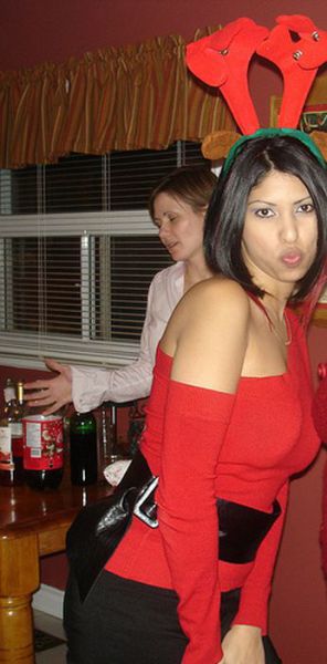 Drunk Girls Embracing The Christmas Spirit Of Giving